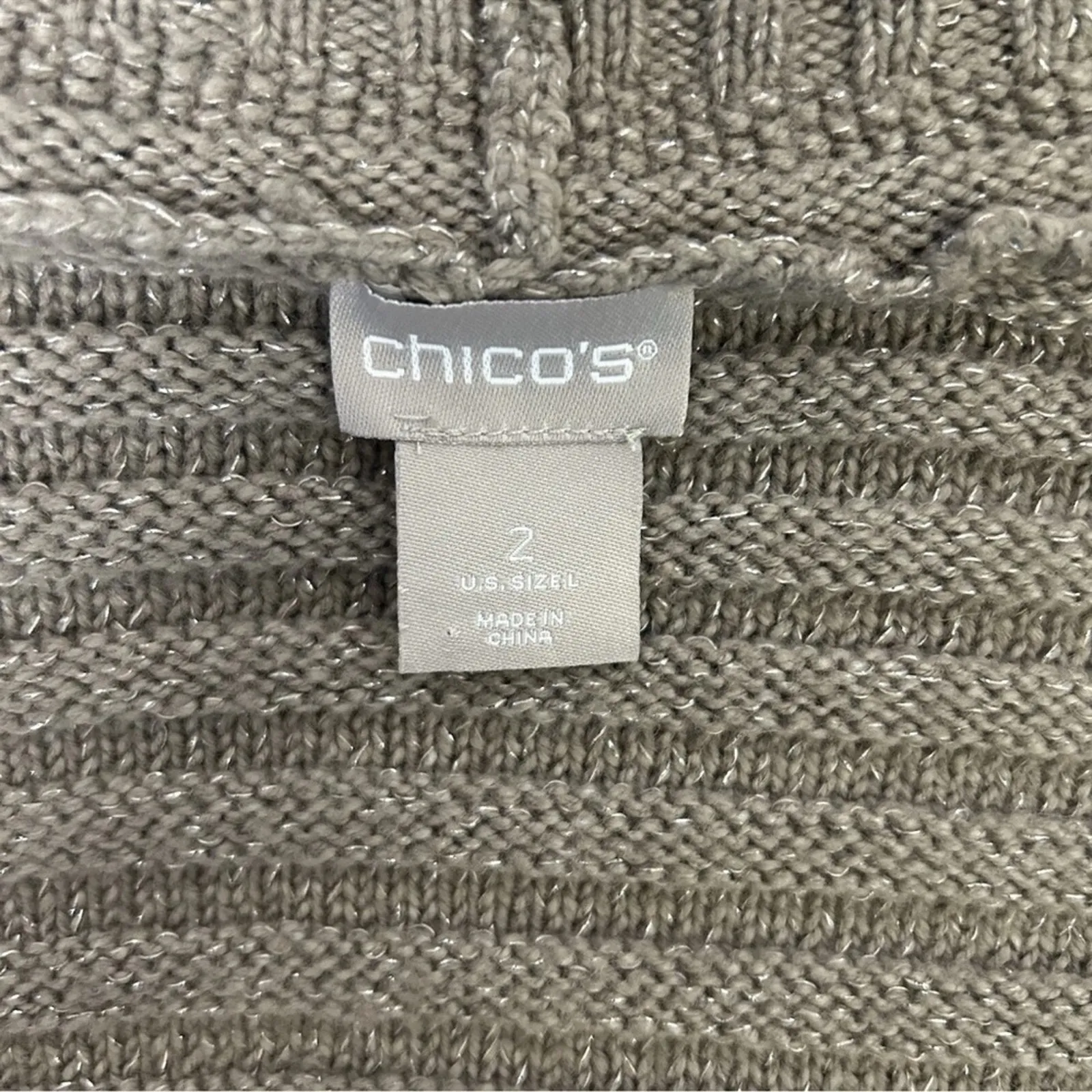 CHICO’s taupe shimmer vest sweater rib detail open front Women's size LARGE - Image 5