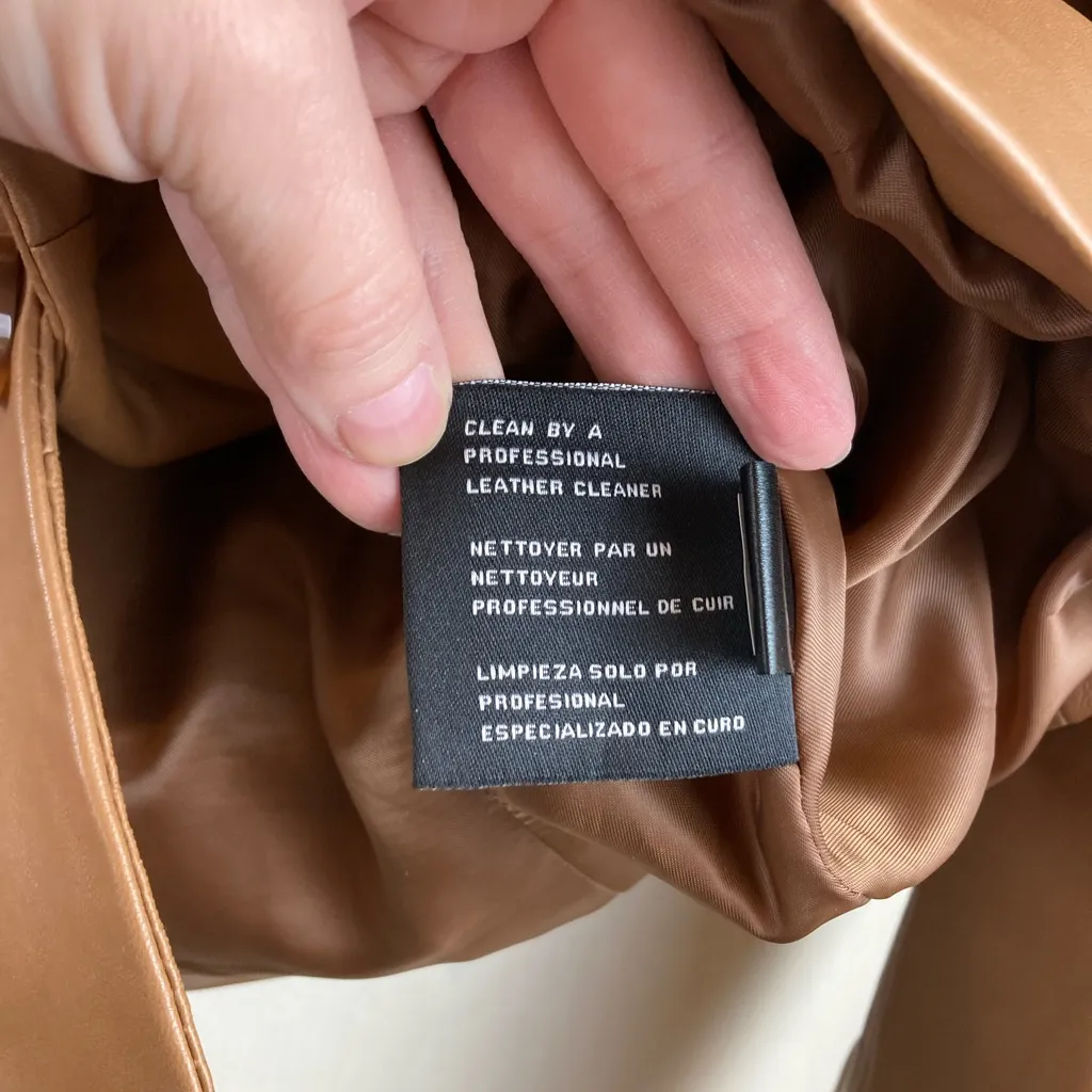 🌞MICHAEL Michael Kors 90’s Style Camel Leather Blazer Padded Shoulders A - Image 4