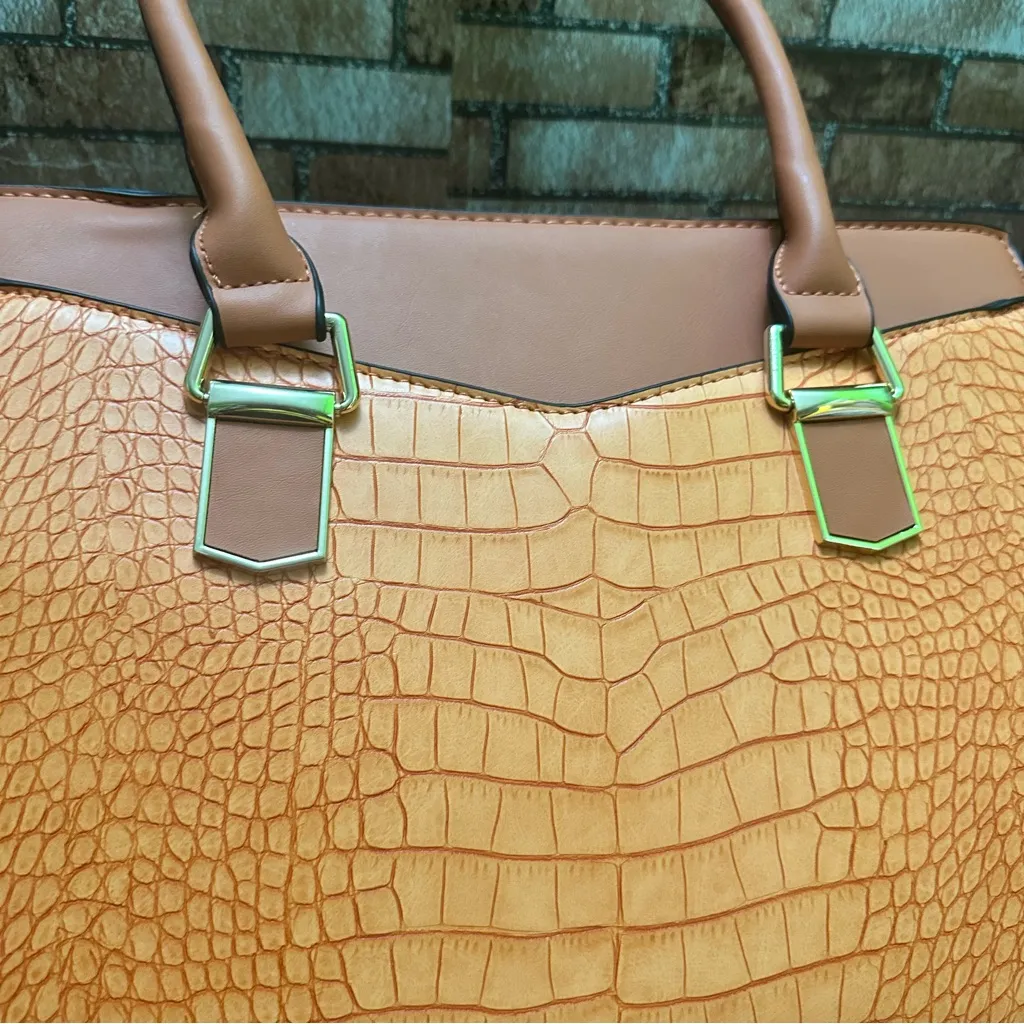 LA TERRE FASHION Luxurious Tan/Orange Shoulder Bag Orange - Image 11