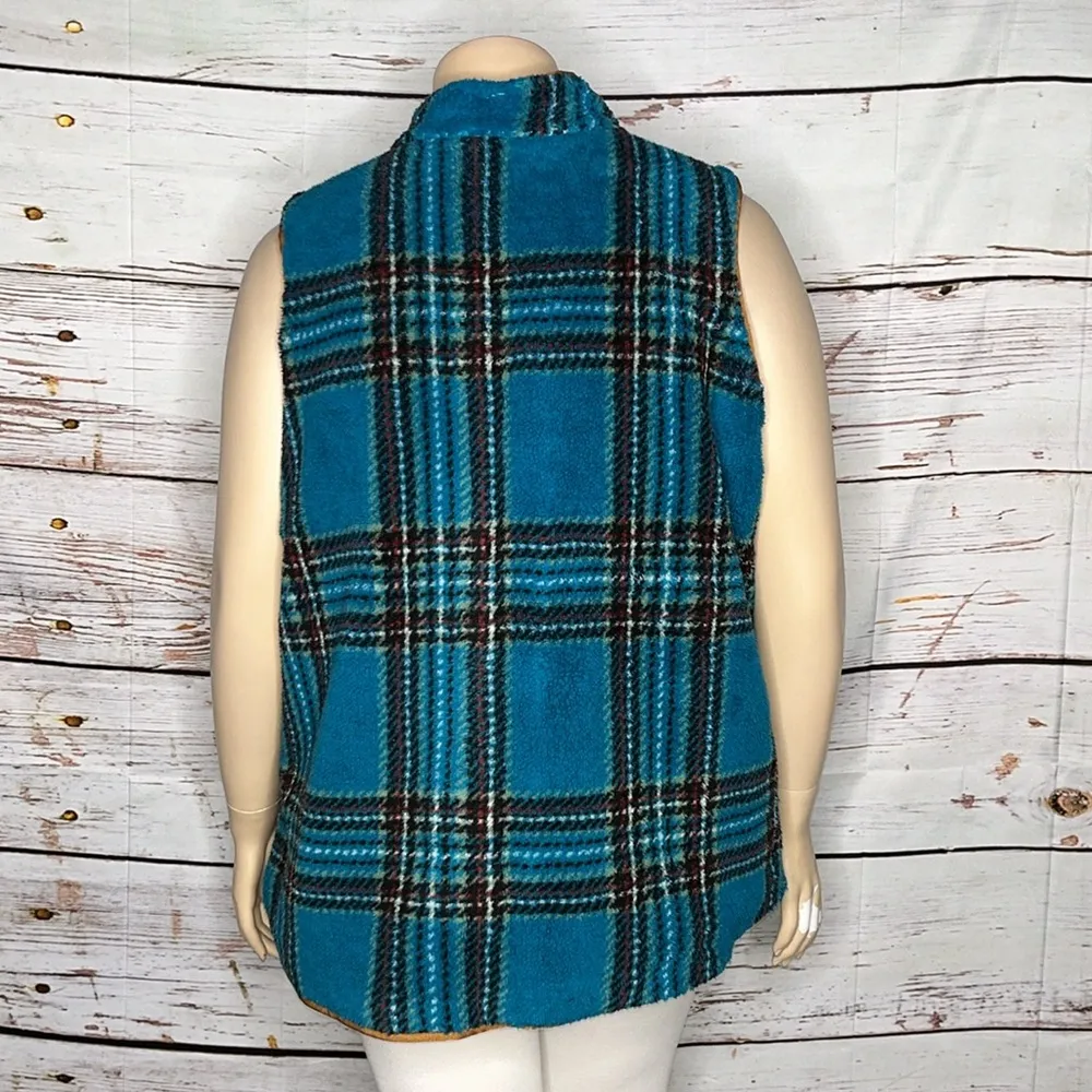 Mountain Ridge NWT Size 2X Blue Plaid Zip Front Plush Sherpa Vest Jacket - Image 3