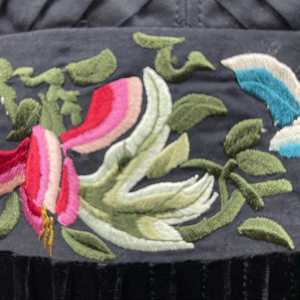 Anthropologie Floreat Floral Embroidered Black Velvet Strapless Dress Size 2 - Image 8