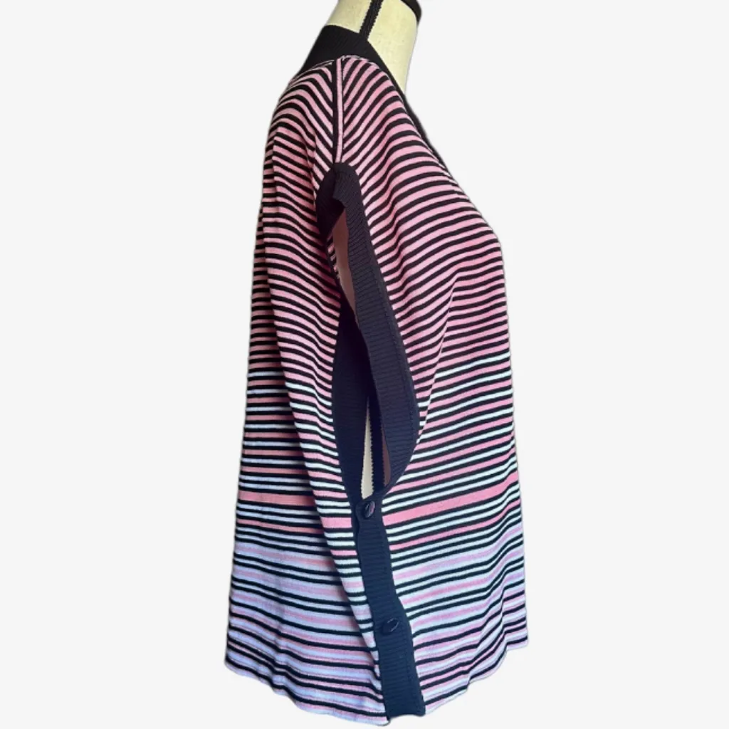 NWT Ming Wang Pink and Black Striped Side Buttoned Sweater Cardigan‎ Vest Sz M - Image 2