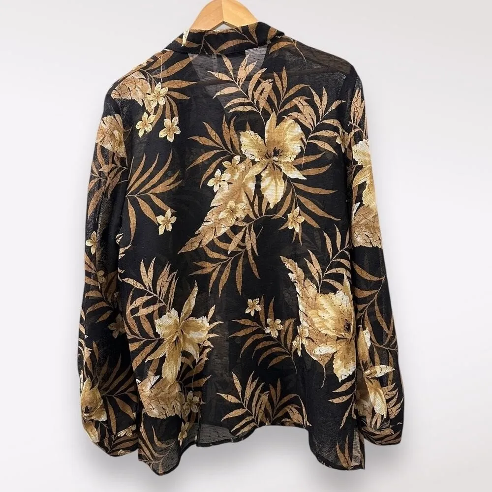 Alfred Dunner 14 Plus Floral Tropical Sheer Black & Brown Buttoned Work Beachy - Image 5