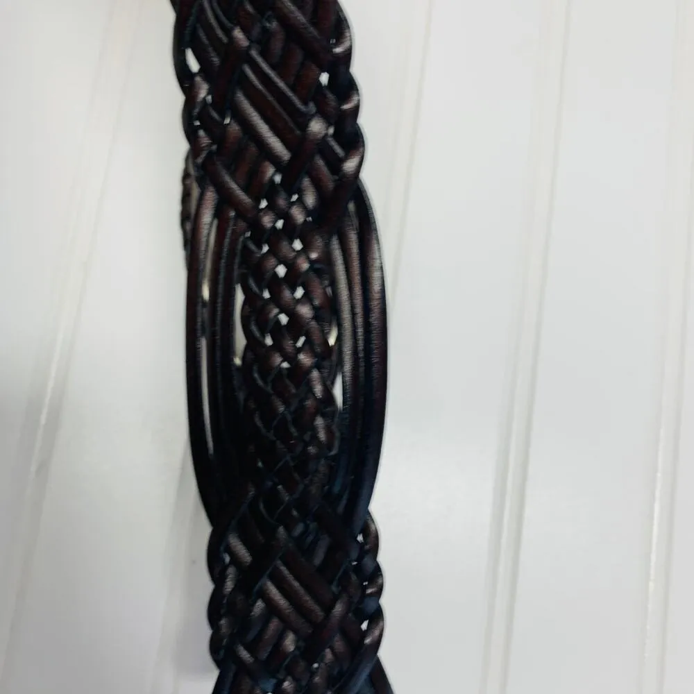 Leather Braided Woven Brown Belt Wide Sz Large - Image 2