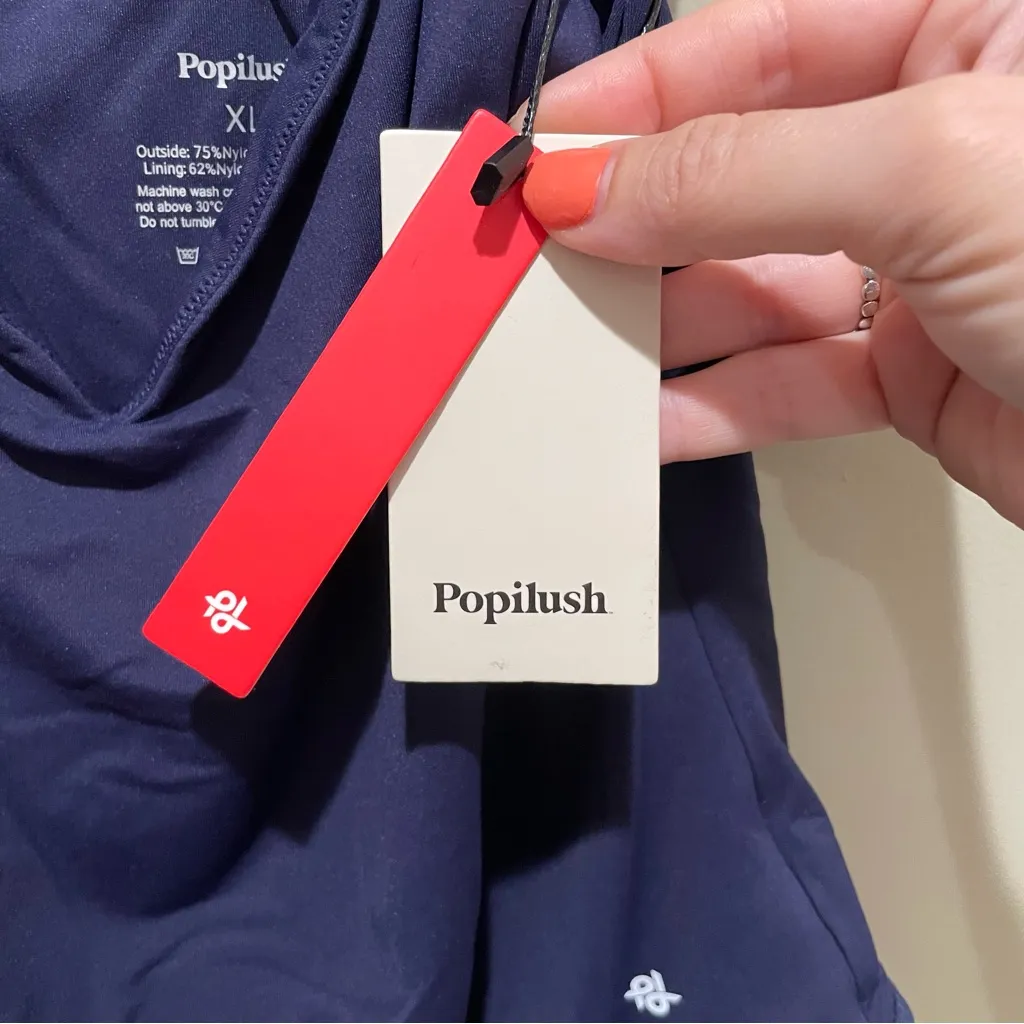 Popilush Deep V Neck Sleeveless Thong Bodysuit Navy Blue Women’s Size XL - Image 11