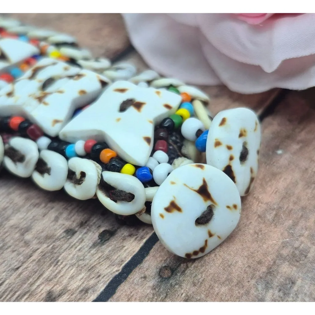 Handmade AFRICAN Jewelry Cowie Shell, Bead, & Seed Bead Bracelet Tribal 7.5 in - Image 9