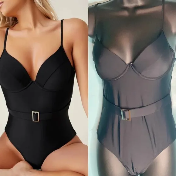 SHEIN BASICS Buckle Decor Underwire One Piece Swim - Image 2