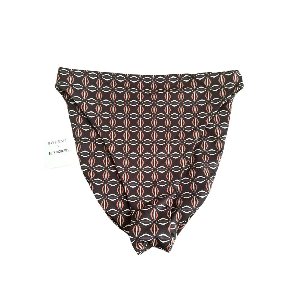 Free People Beth Richards Boheme Geometric Print High Waist Bikini Bottom Large Brown - Image 4
