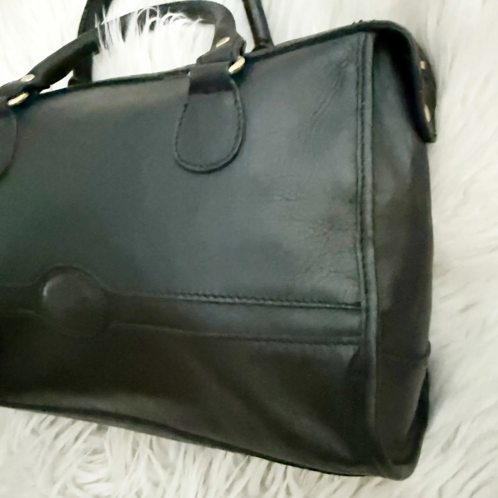 COBB & COMPANY | Vintage Black Leather Satchel Bag Purse Two Handle - Image 5