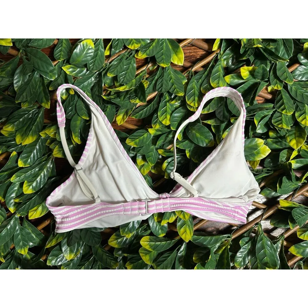 Abercrombie and Fitch Pink White Front Tie Bikini Top Size Small - Image 3