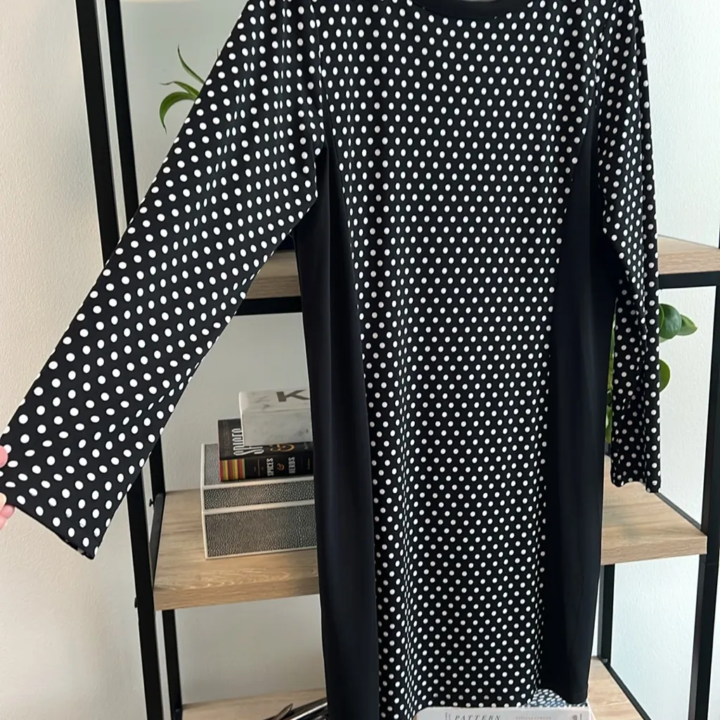 MICHAEL Michael Kors Polka Dot Sheath LS Knit Dress, L Black Size L - Image 4