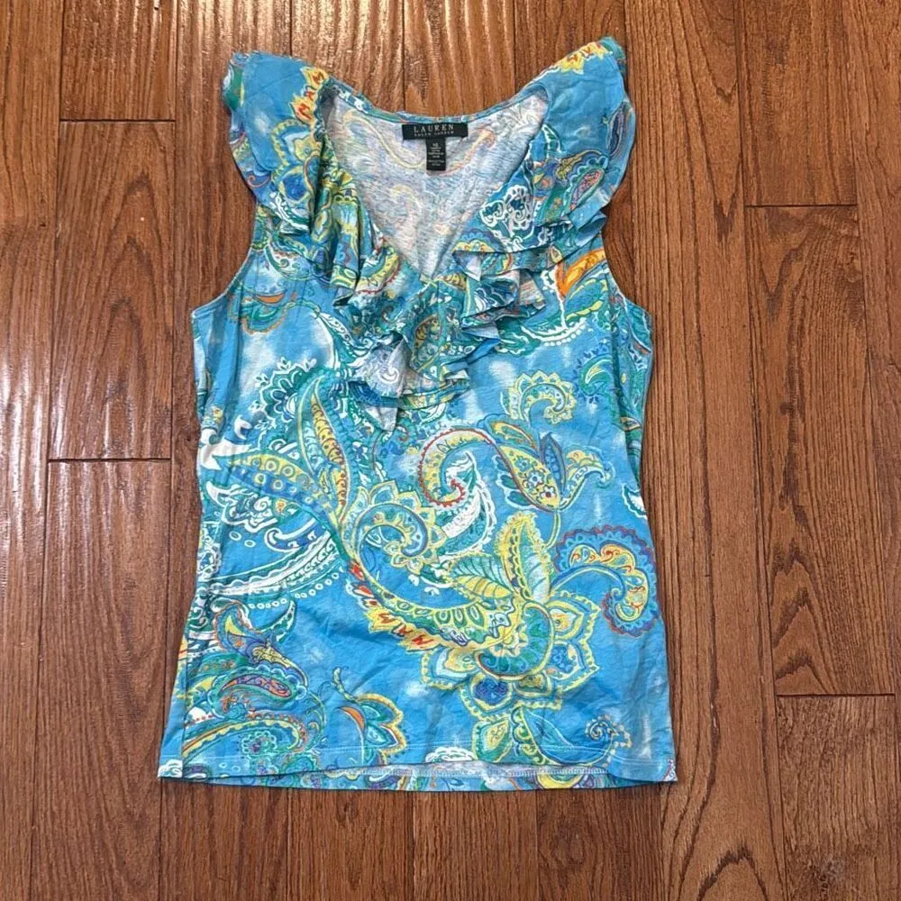 Lauren Ralph Lauren paisley ruffled neck tank size xs - Image 3