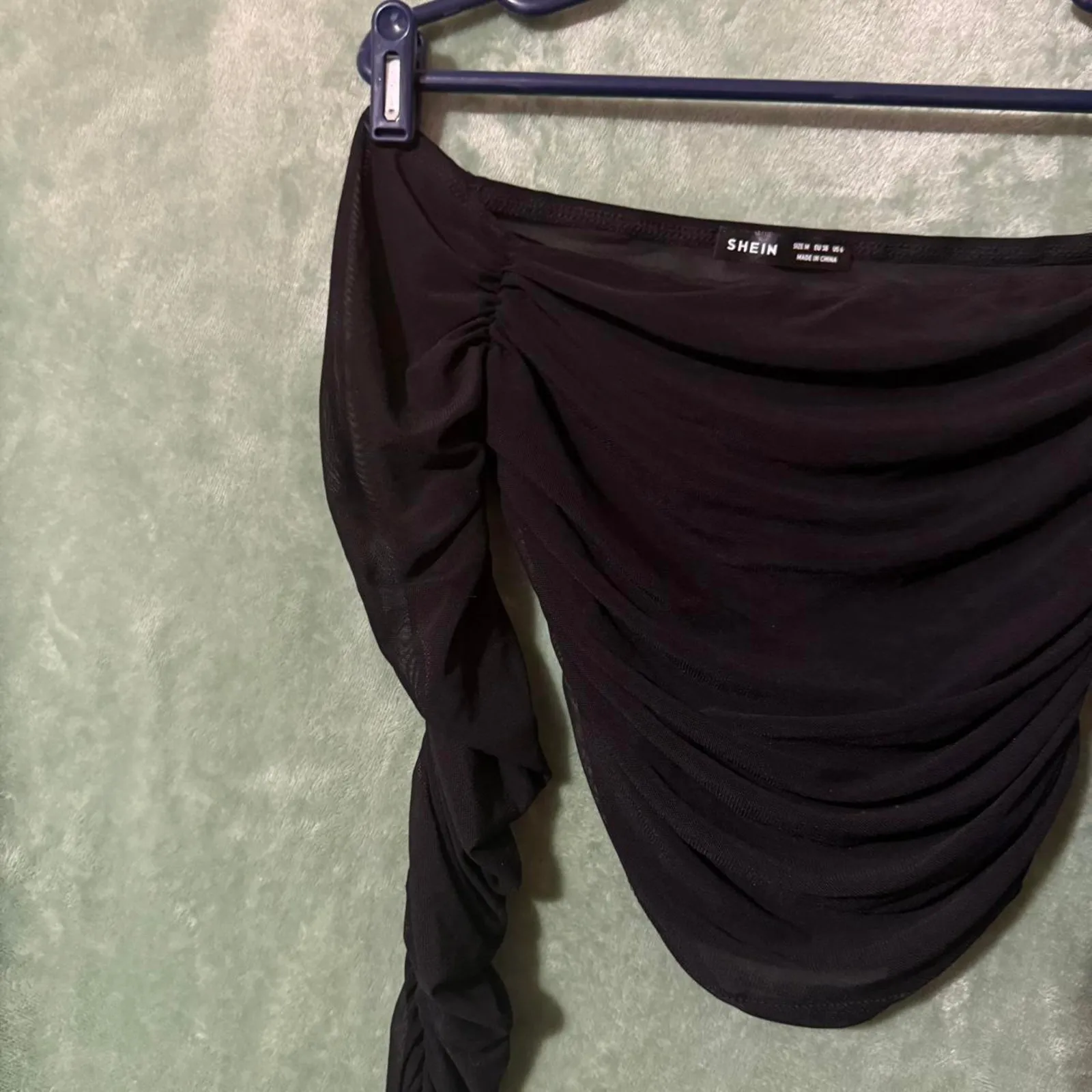 SHEIN Sheer Black Ruched Mesh Off Shoulder Top -M - Image 4