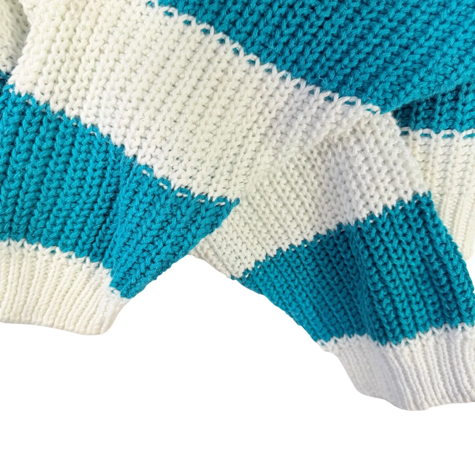 Vintage L'SimSBURY Striped Chunky Knit Sweater M Green Teal White Cotton Blend Size M - Image 8