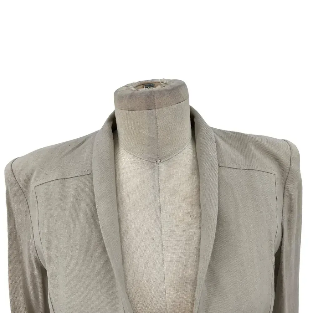 Helmut Lang Cropped Blazer Jacket in Aritfact Linen Blend Beige Size 2 - Image 5