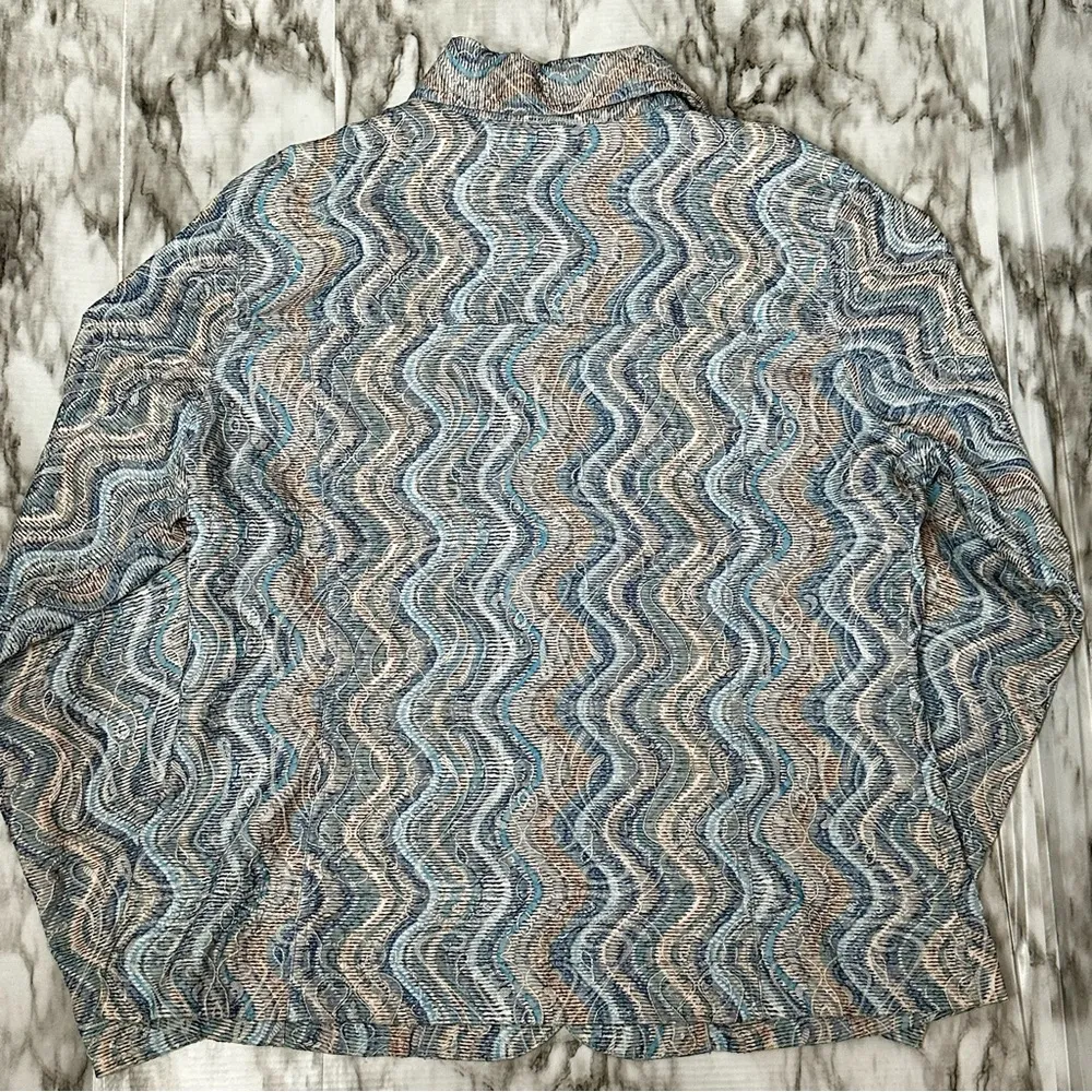 Analogy Women Size XL Button Down Light Jacket Blue Wave Boho Coastal Grandma - Image 6