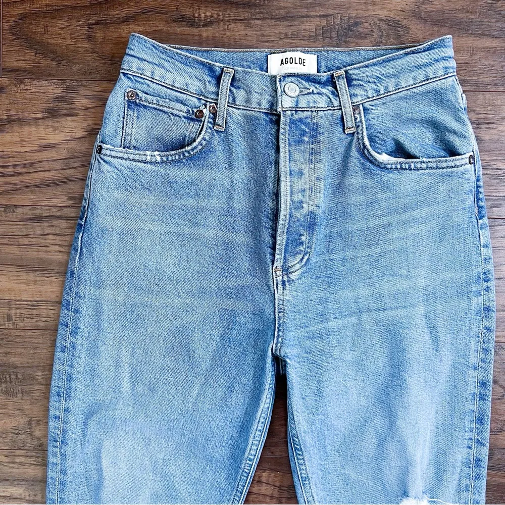 AGOLDE • Riley High Rise Straight Jean in Whiplash ankle distressed button fly - Image 4