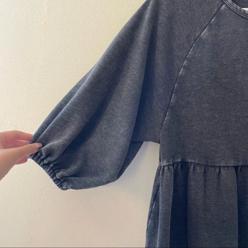 Forever 21 gray balloon sleeve 3/4 sleeve ruched prairie top shirt boho flowy - Image 4