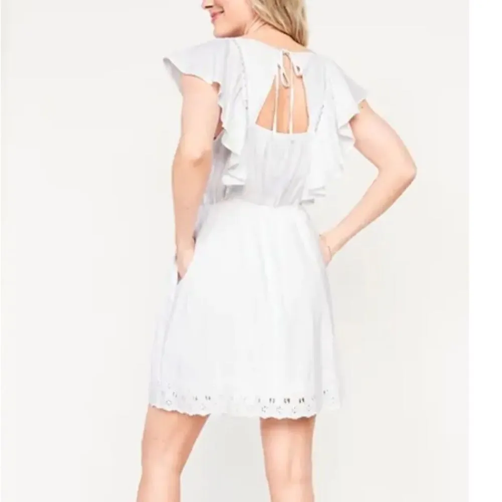 Old Navy White Flutter Sleeve Tie Back Mini Waist Boho Casual Dress Plus Size 3X - Image 2