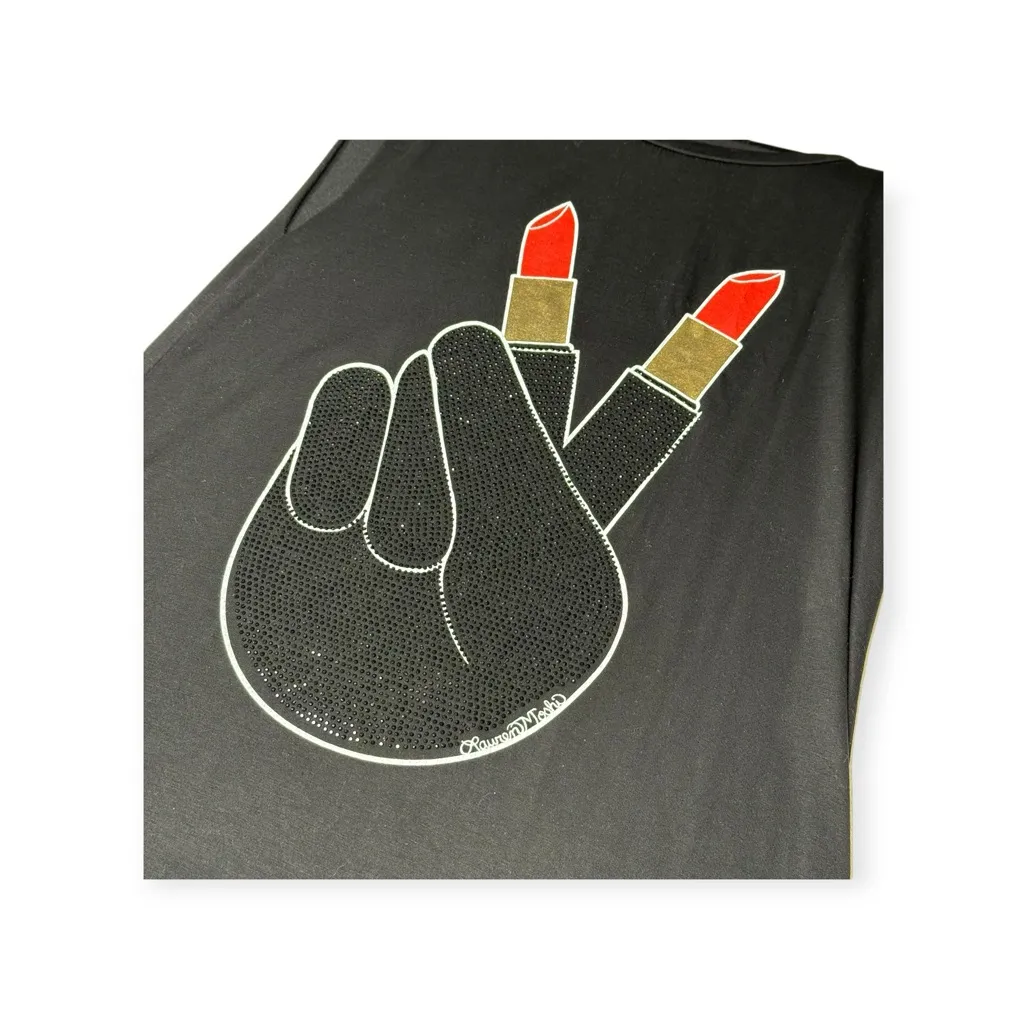 new Lauren Moshi ✌︎︎ Deanna Lipstick Crystal Peace Fingers Dress ✌︎︎ Black XS - Image 12