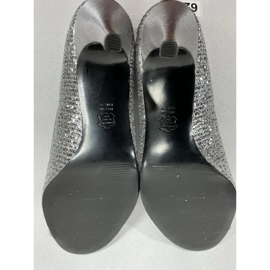 Womans The Touch Of Nina Stiletto Slipon Pumps 9 M Silver Sparkly Open Toe - Image 7