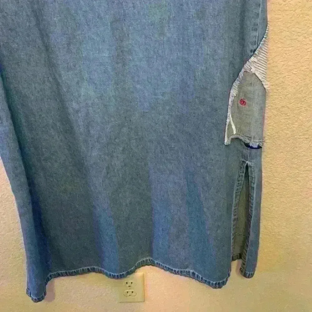 Bleu Bayou denim maxi dress sz L 90s vintage sailboat nautical grandma dressup Blue Size L - Image 9