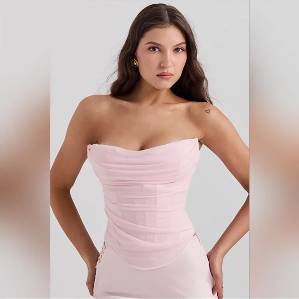 HOUSE OF CB SET Georgie Top & 'Giuliana' Ballerina Pink‎ Satin Maxi Skirt Size S - Image 11