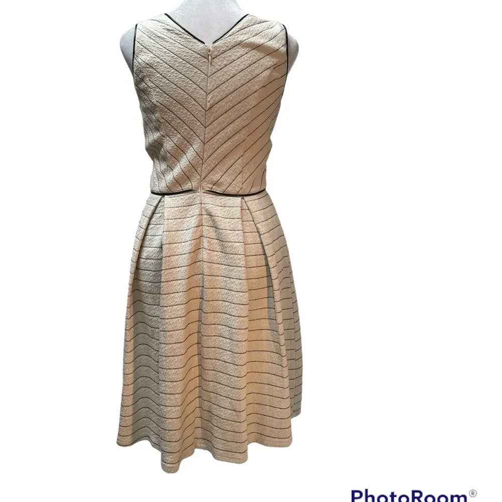Cream  with Black Stripes & Trim Sleeveless V-Neck Dress Size XS - Image 3