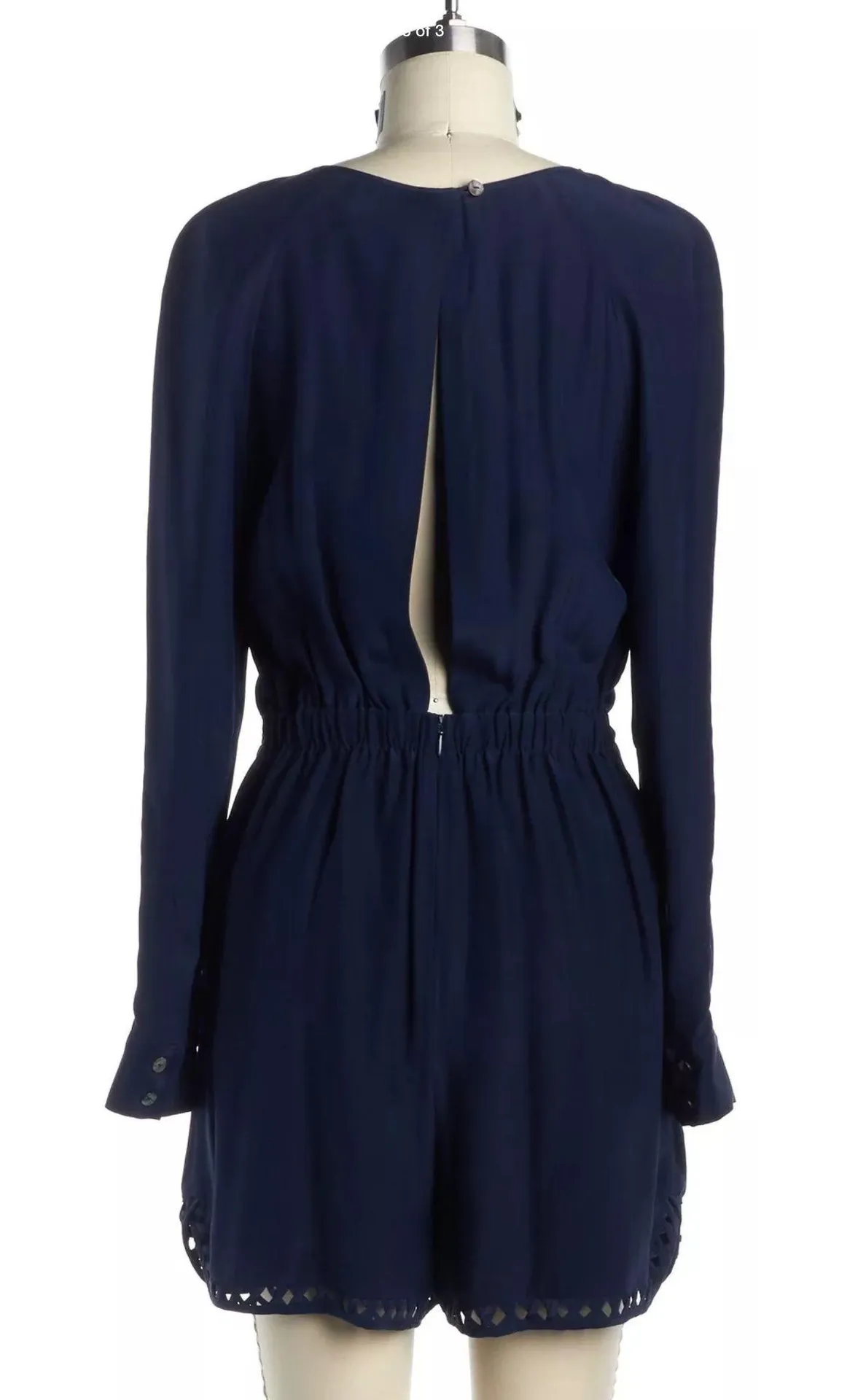 Crossbar long sleeve cutout navy blue Silk Romper size small S - Image 13