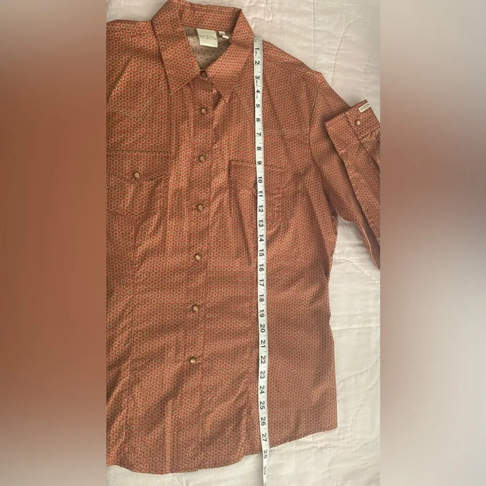 Rockies Maroon Brown Geo Print Pearl Snap Long Sleeve Western Shirt Womens XL - Image 9