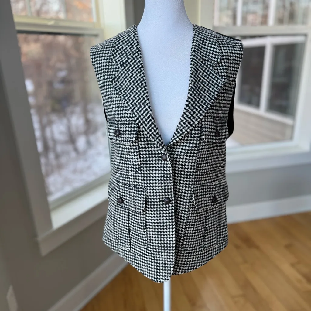 Vintage 90s Adolfo Black White Houndstooth Check Wool Vest Size Medium - Image 13