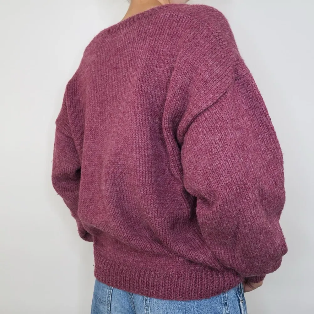 Vintage 80s Maroon V Neck Sweater Red Size M - Image 3