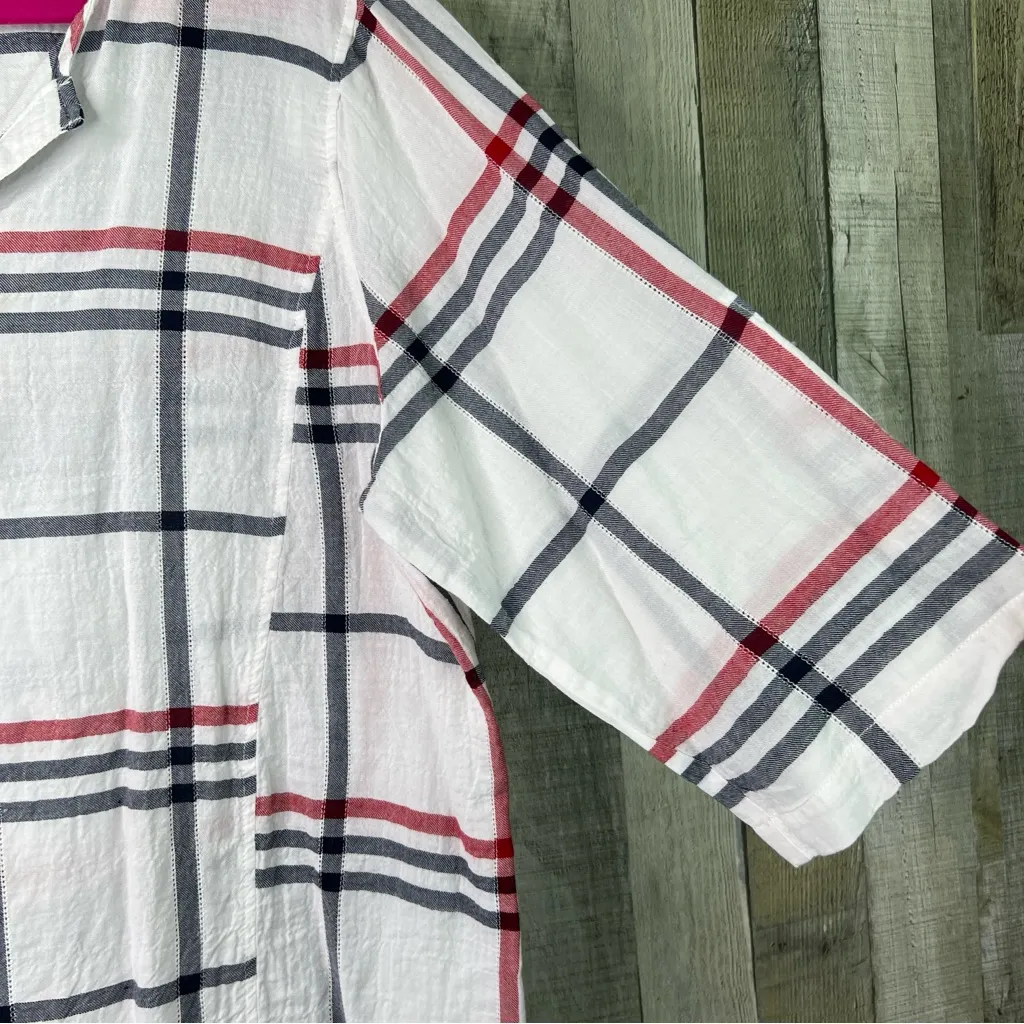 Westbound Size XL 100% Cotton V-Neck Plaid Print Tabbed 3/4 Sleeves - Image 5