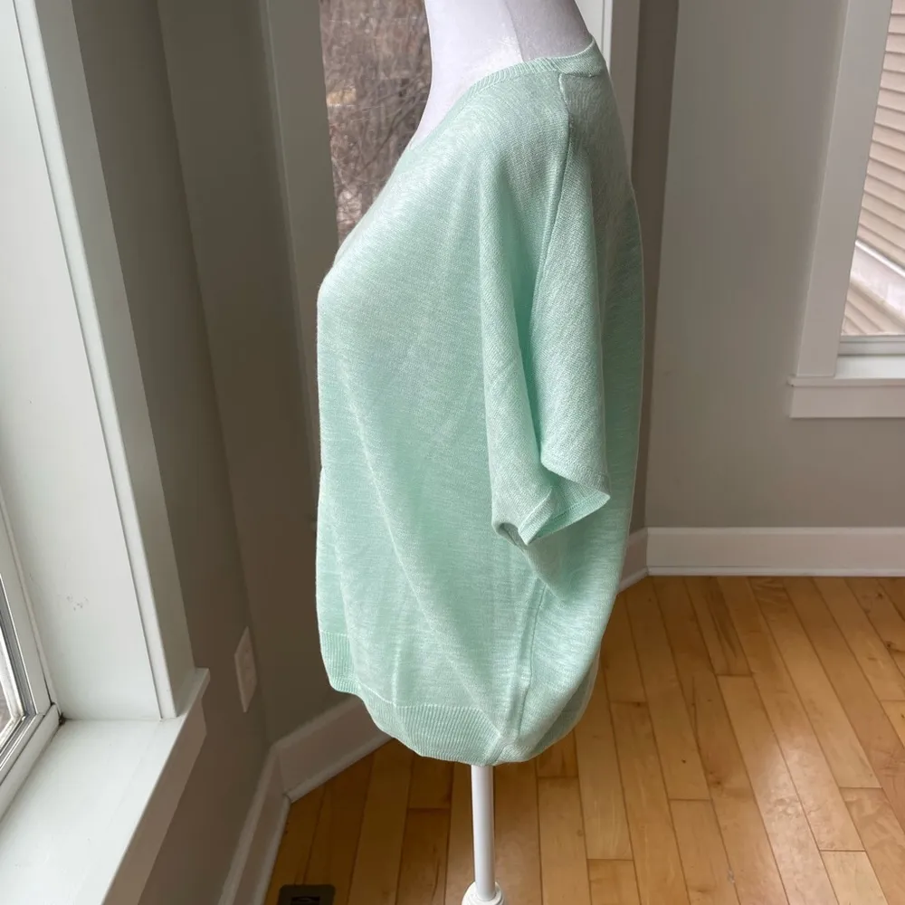 Ellen Tracy Mint Green Short Sleeve Scoop Neck Knit Top Spring Sweater Sz Medium - Image 7