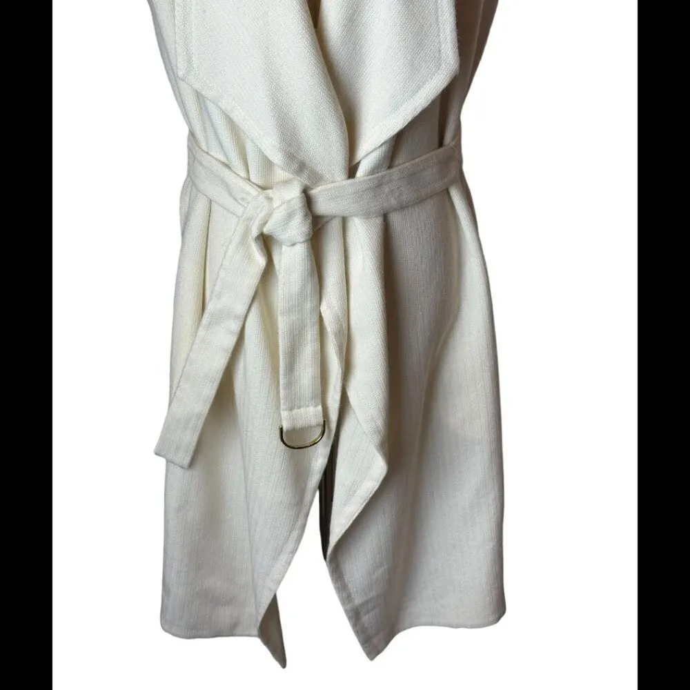 Hugo Boss Ivory Wool Blend Knit‎ Waterfall Collar Long Line Belted Kalimi Vest 6 - Image 6