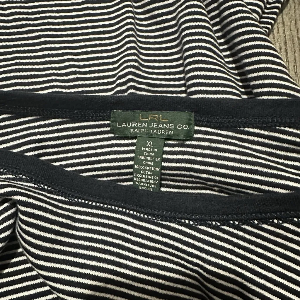 lrl ralph lauren jeans co 3/4 Sleeve Top Womens Navy White Striped extra large Size XL - Image 3