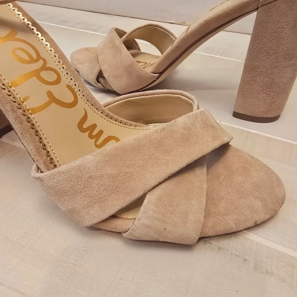 {10} Sam Edelman Yancy Block Heel Ankle Strap Sandal in Golden Caramel Suede - Image 4