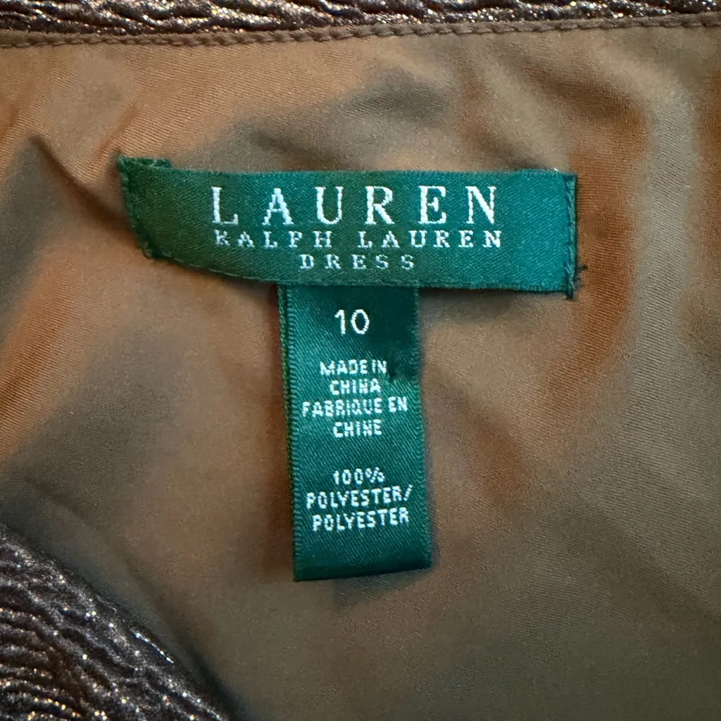 LAUREN Ralph Lauren Bronze Gold One-Shoulder Cocktail Dress – Size 10 - Image 4