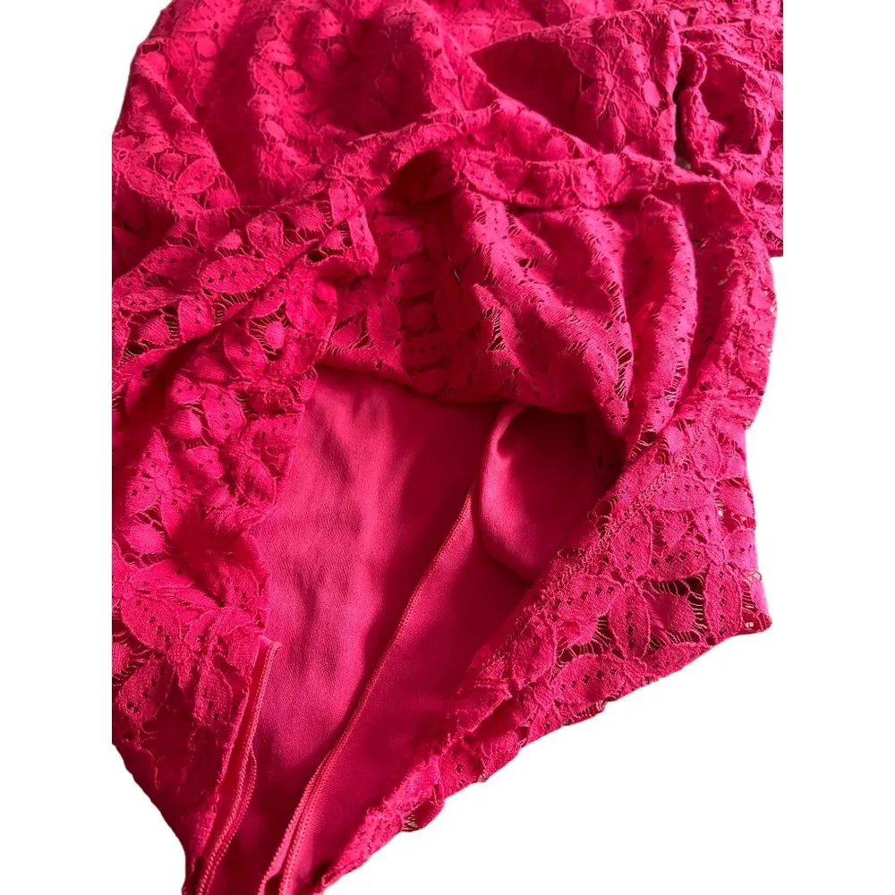 Love Notes Size M Red Lace Dress Bell Sleeves Oversized Zipper Classic Demure - Image 9