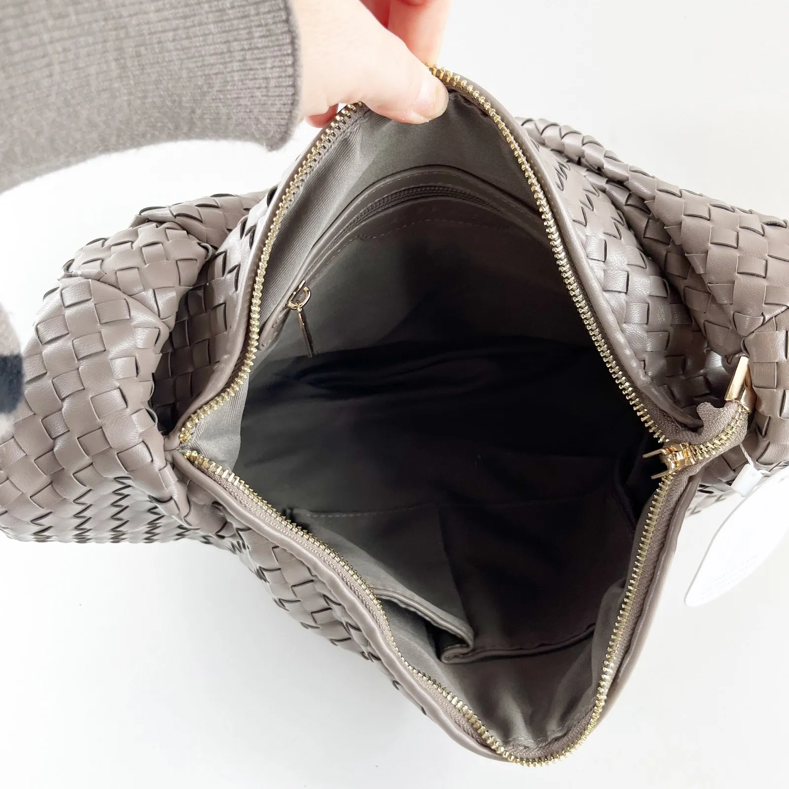 Melie Bianco Anthropologie Brigitte Woven Satchel Shoulder Bag Purse Gray - Image 3