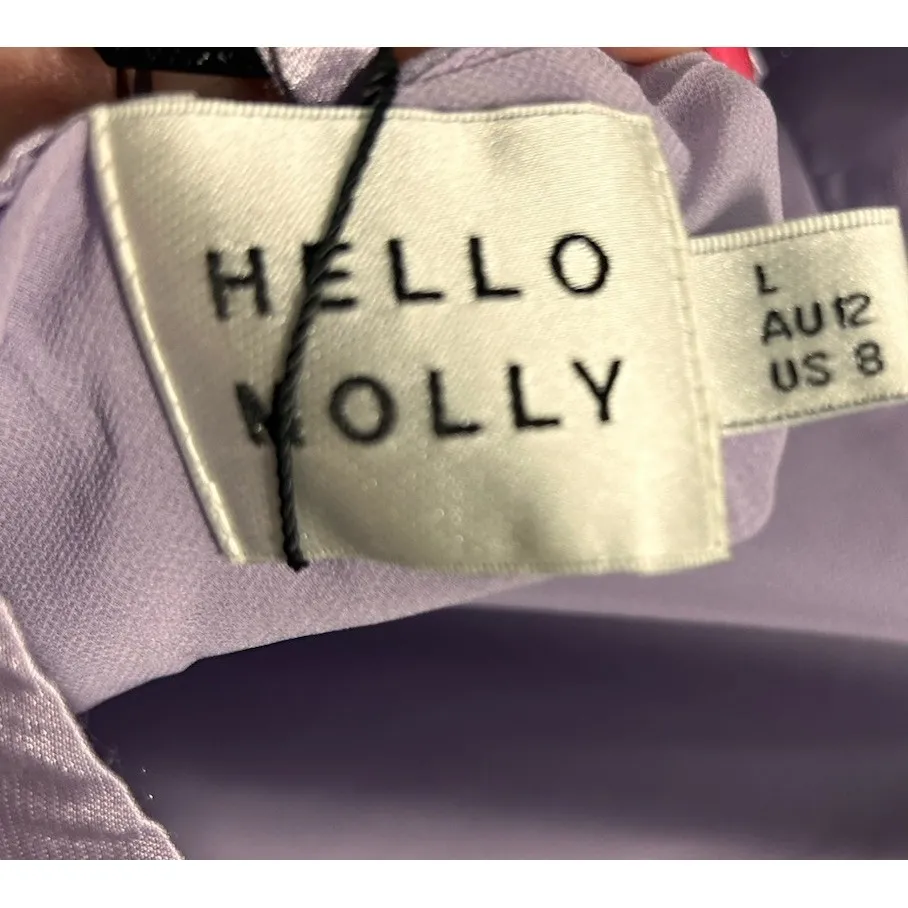 NWT HELLO MOLLY NIGHT IN CABANA SATIN halter‎ or cross strap DRESS LILAC size L - Image 6