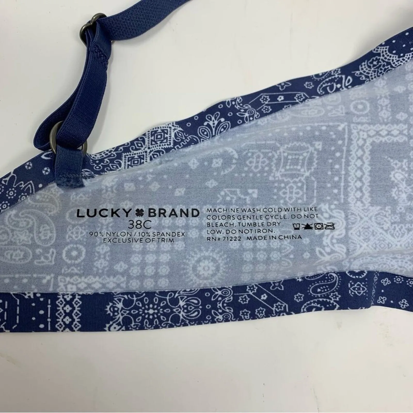 Lucky Brand Bra Wireless Bra Blue White Bandanna Print Size 38C Wirefree - Image 4