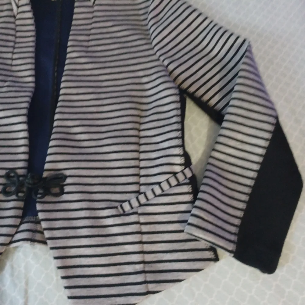 Rachel Roy Medium Knit Blazer Jacket Grey Black Stripe Stretch Gray - Image 5
