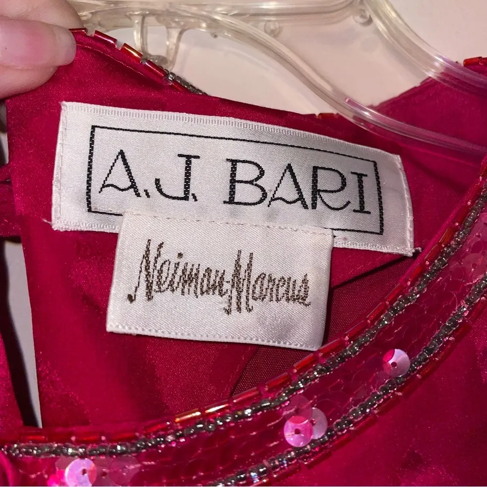 Vintage A J Bari For Neiman Marcus Silk Midi Dress with Beading and Bloused Top Pink Size 8 - Image 2