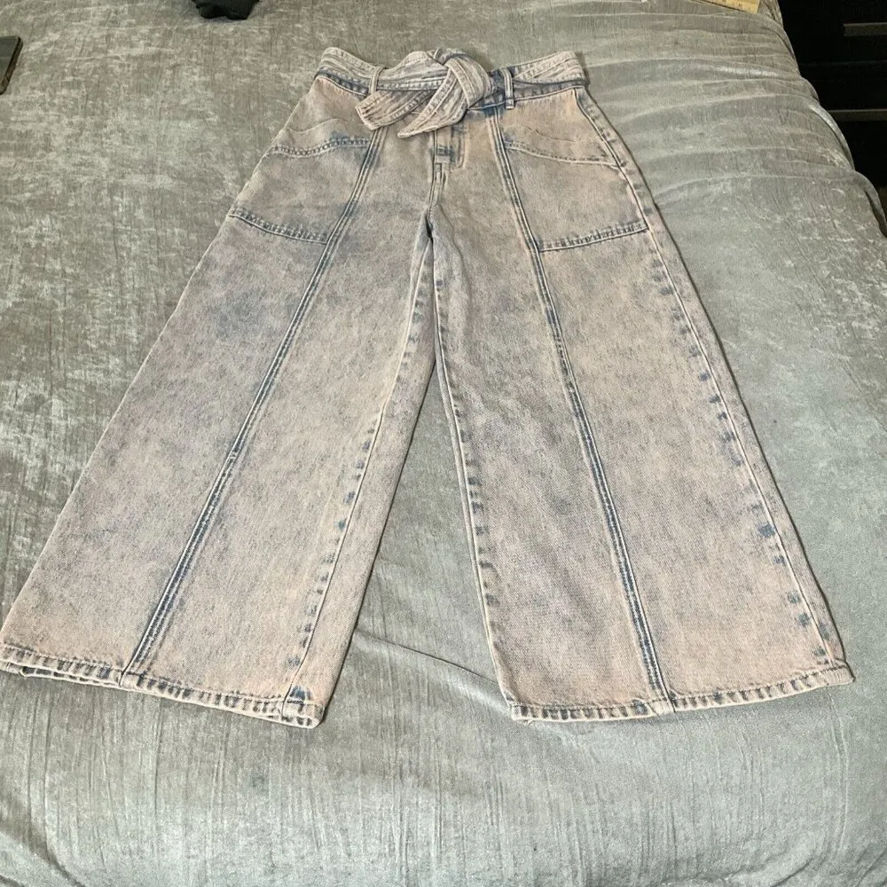 Joie Casen Size 27 Denim Wide Leg Crop Tie Waist Pink Pants Jeans preppy NWOT - Image 12