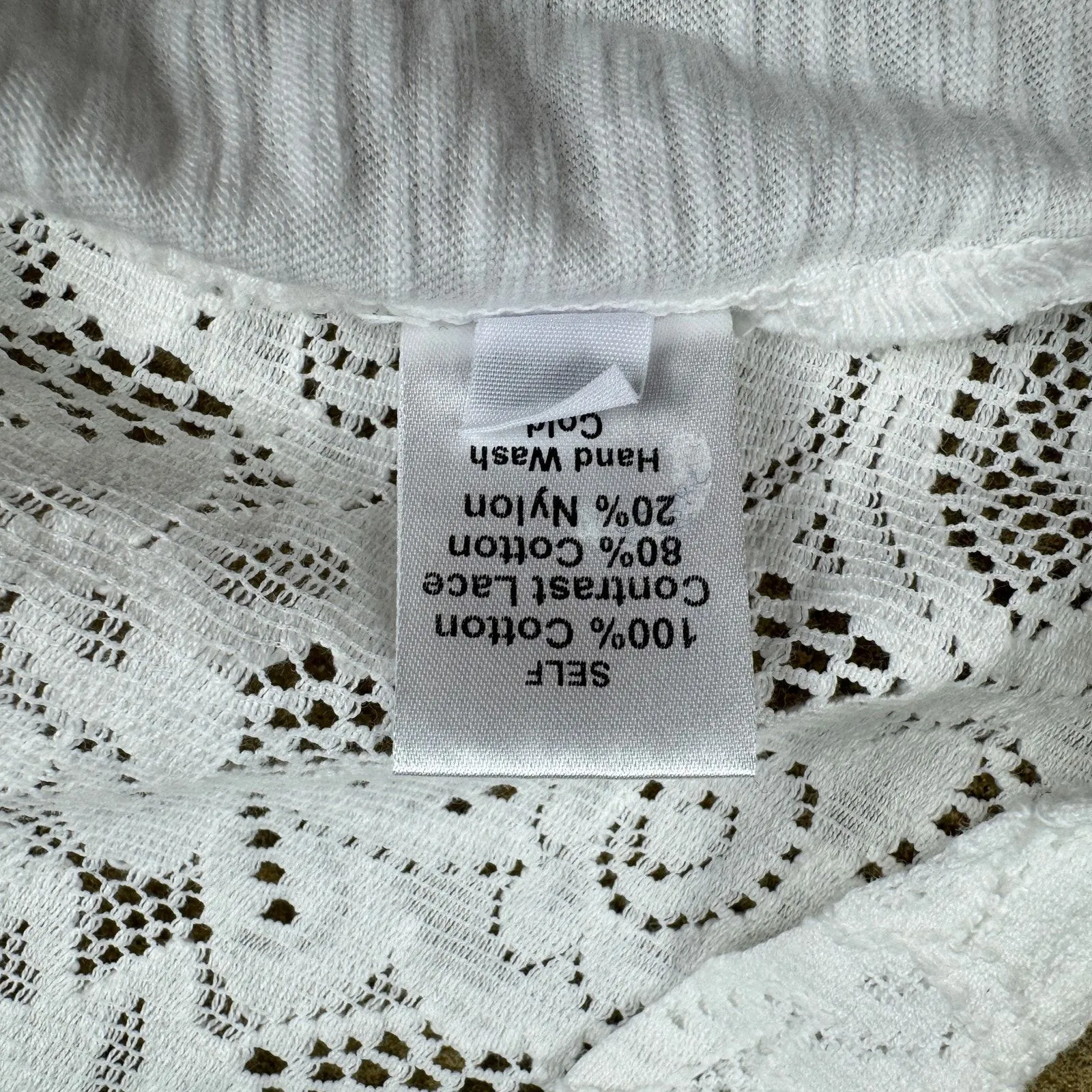 Wilt Women’s Small White Crew Crop Boxy Slub Tee Lace Back Top Made‎ in USA - Image 5