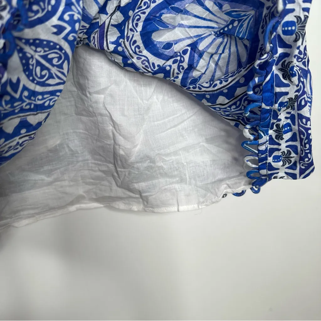 FARM Rio NEW!! Blue and White Tile Dream Puff Sleeve Mini Dress Size XL - Image 13