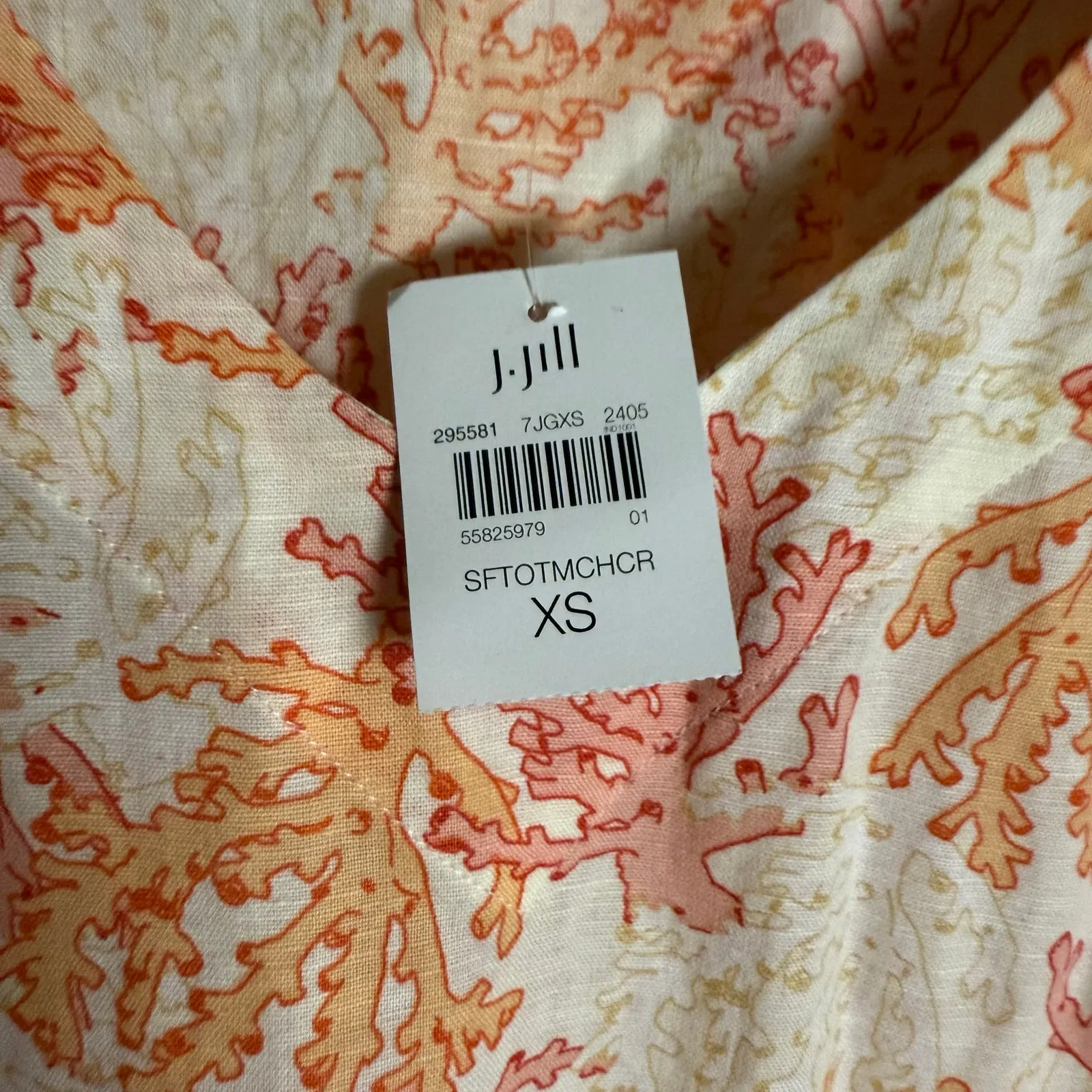 J. Jill Coral Reef Print Linen 3/4 Sleeve Coastal Beach Resort Tunic Top Size XS - Image 9