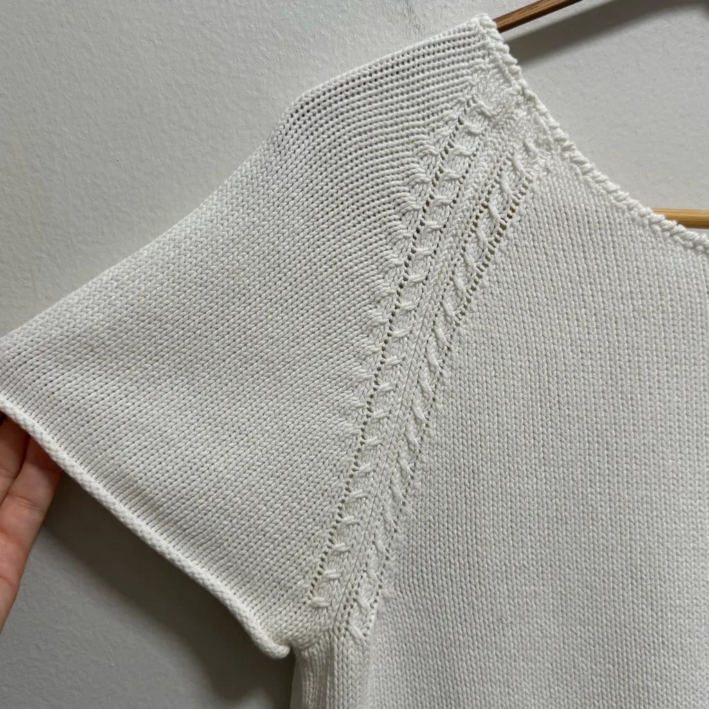 Vintage Cottagecore white knit sweater top cotton doen bohemian small medium - Image 10