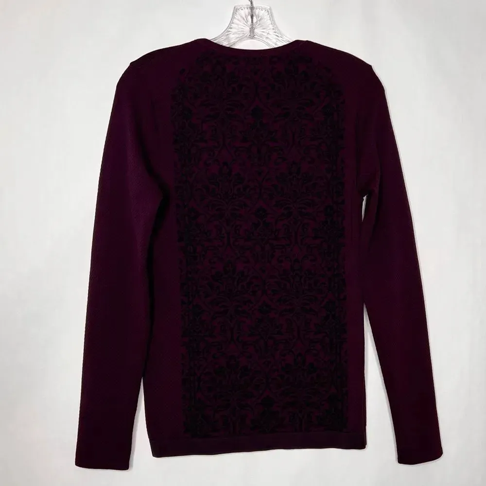 Fabletics Oula Seamless Top Long Sleeve Burgundy Damask Sz M/L - Image 4